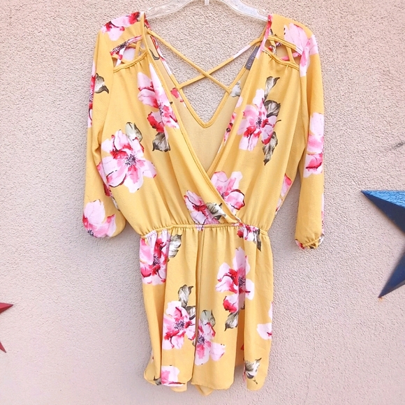 Rags to Wishes Yellow Floral Romper - Picture 1 of 8